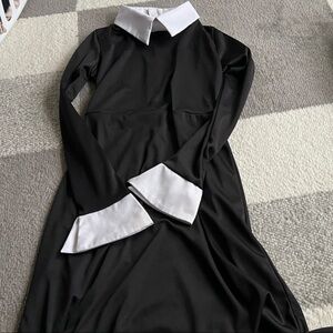 Black Dress with White Collar and Cuffs